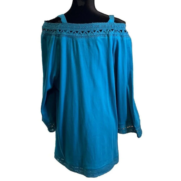 Soft Surroundings Size 1X Ava Top Blouse Fjord Blue Crochet Trim Beach Preppy - Picture 3 of 10